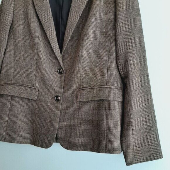 CONTEMPORAINE Simons Glen Check Plaid Blazer Jacket Tan Brown Sz 12 - Picture 5 of 14